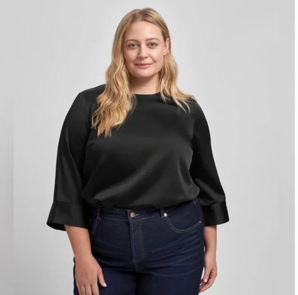 Universal Standard Louise Satin Shirt 4XS 00 0 Black NWT Button Top Capsule